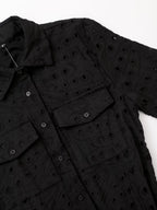 Women Hollow Out Cutout Design Embroidered Shirt Short Sleeve Long Dress Howe