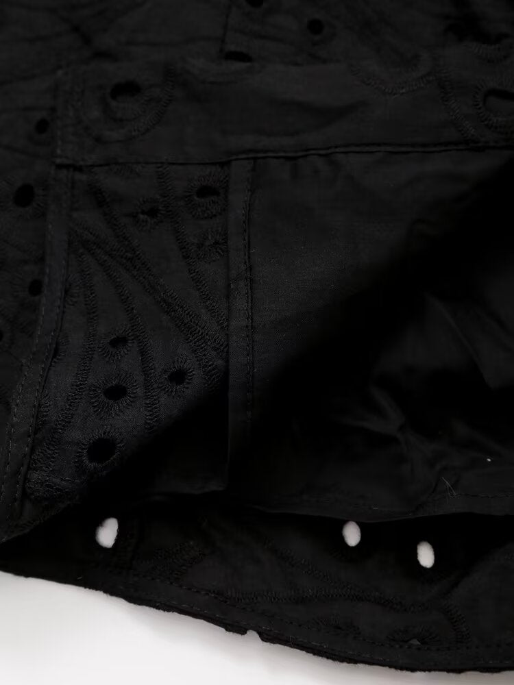 Women Hollow Out Cutout Design Embroidered Shirt Short Sleeve Long Dress Howe