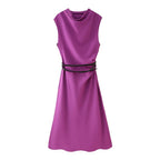 Fall Women Clothing Simple Thin with Belt Midi Dress JOUNJ