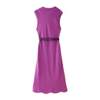 Fall Women Clothing Simple Thin with Belt Midi Dress JOUNJ