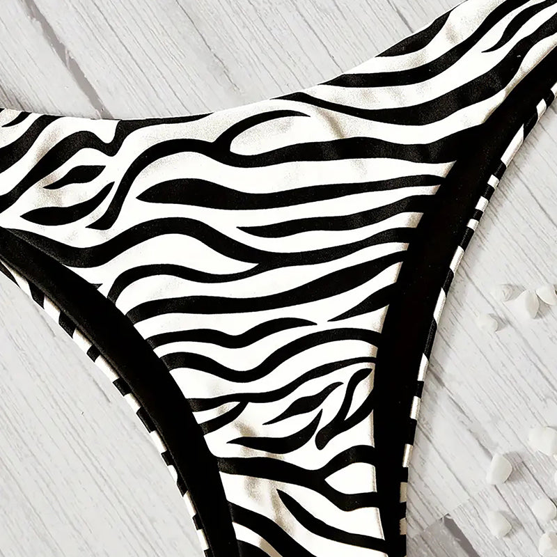 Traje de baño bikini estampado de cebra triángulo pantalón único negro blanco sexy traje de baño bikini