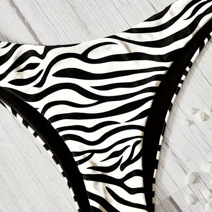 Traje de baño bikini estampado de cebra triángulo pantalón único negro blanco sexy traje de baño bikini