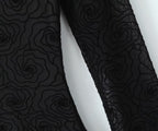 Sexy Pure Black Floral Line round Neck Long Sleeve A line Dress Women Slim Fit Cinched Short Dress Slimming