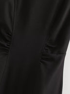 Autumn Winter Pleated Decorative Sleeveless Round Neck Midi Dress Women Intellectual Black Waist Tight Professional Dress FRIDAY