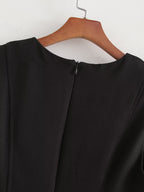 Autumn Winter Pleated Decorative Sleeveless Round Neck Midi Dress Women Intellectual Black Waist Tight Professional Dress FRIDAY