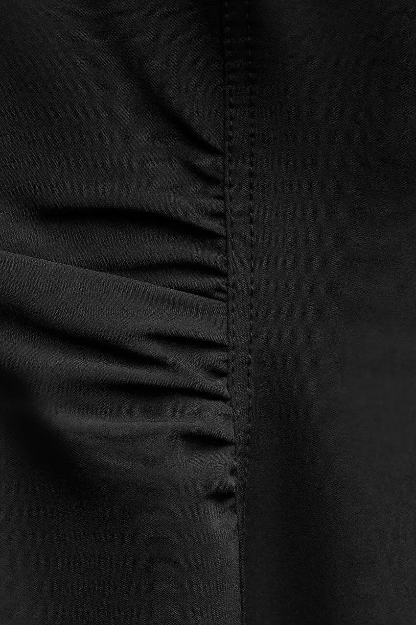 Autumn Winter Pleated Decorative Sleeveless Round Neck Midi Dress Women Intellectual Black Waist Tight Professional Dress FRIDAY