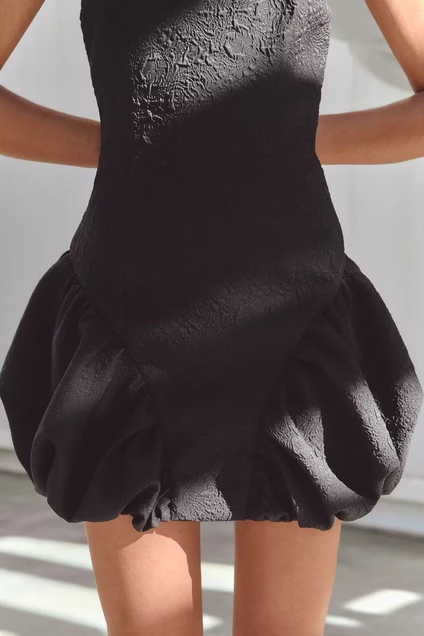 Women French Waist Display Wide Swing Short Sleeveless Dress Puffy dress FRIDAY