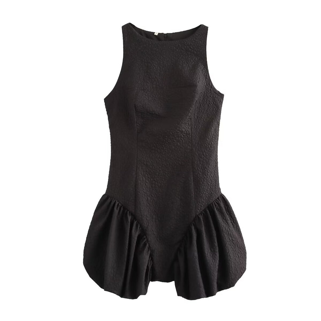 Women French Waist Display Wide Swing Short Sleeveless Dress Puffy dress FRIDAY