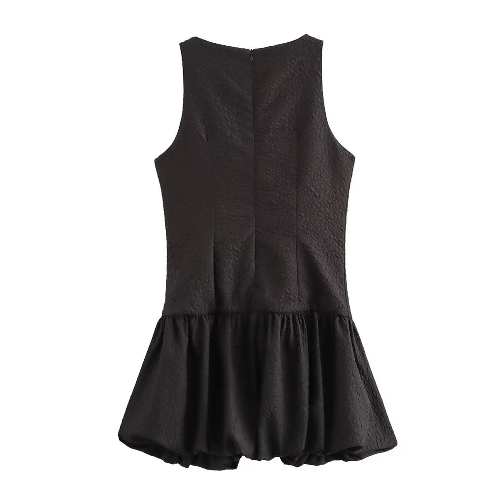 Women French Waist Display Wide Swing Short Sleeveless Dress Puffy dress FRIDAY