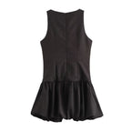 Women French Waist Display Wide Swing Short Sleeveless Dress Puffy dress FRIDAY