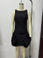 Women French Waist Display Wide Swing Short Sleeveless Dress Puffy dress FRIDAY