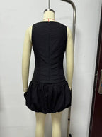 Women French Waist Display Wide Swing Short Sleeveless Dress Puffy dress FRIDAY