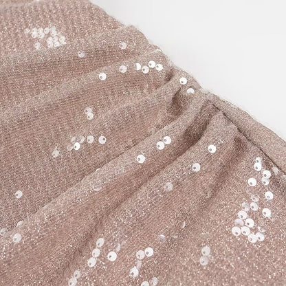 Vestido halter plisado con lentejuelas francesas para mujer