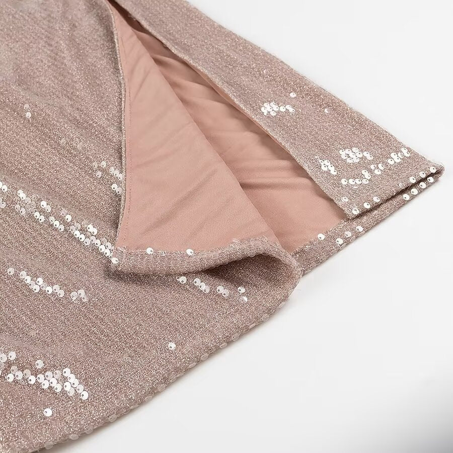 Vestido halter plisado con lentejuelas francesas para mujer