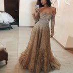 Long Autumn Winter Shiny off Shoulder Long Sleeve Tube Top Dress