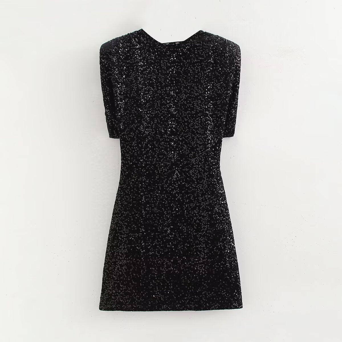 Women Clothing round Neck Solid Color Sequ Decorative Velvet Dress FRIDAY