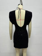 Women Clothing round Neck Solid Color Sequ Decorative Velvet Dress FRIDAY