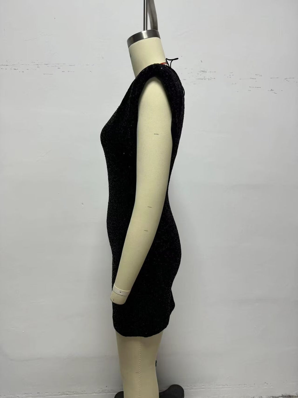 Women Clothing round Neck Solid Color Sequ Decorative Velvet Dress FRIDAY