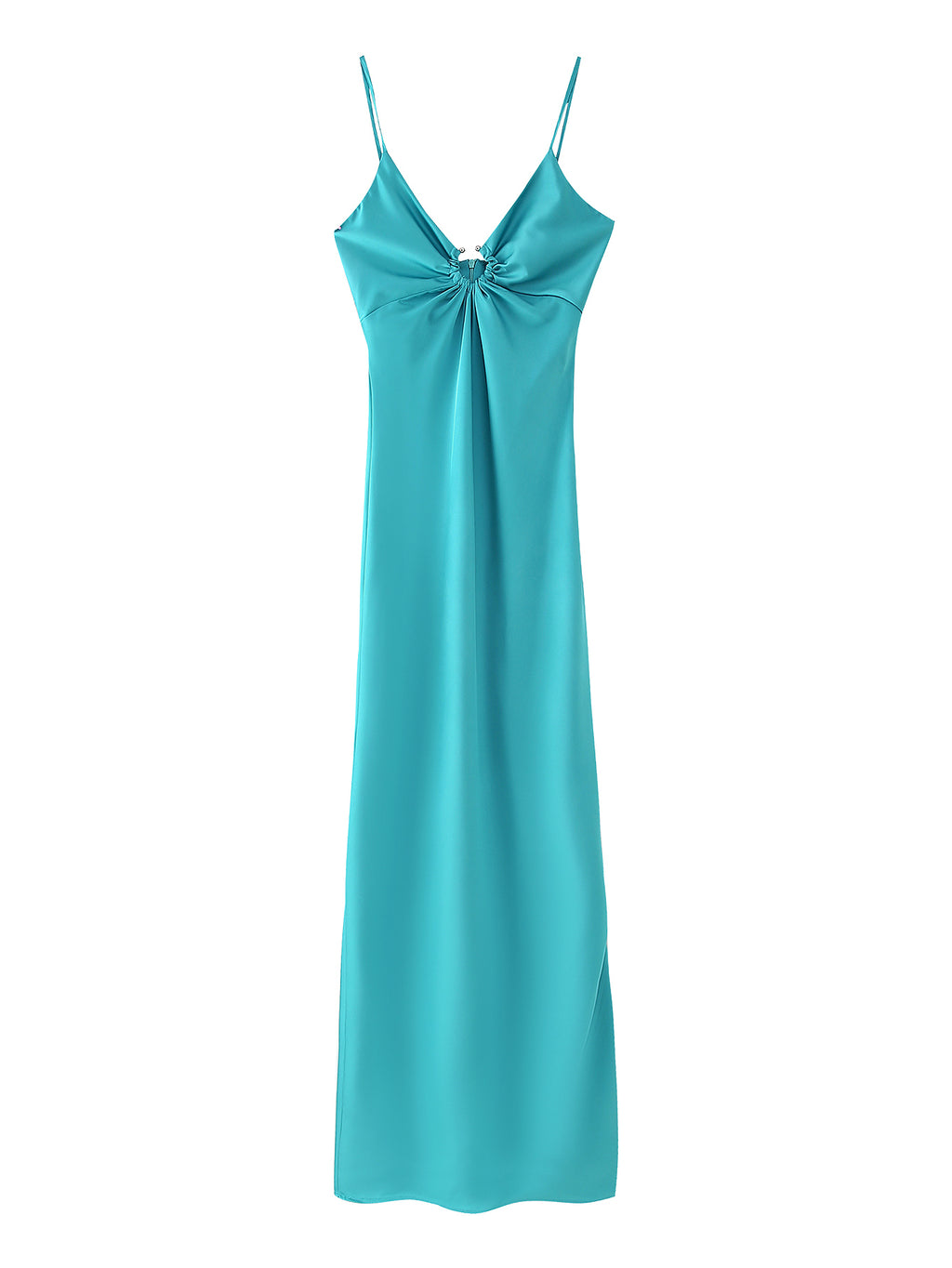 Women Clothing Long Hollow Out Cutout Decorative Satin Sling Dress CHEN