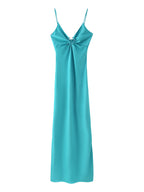 Women Clothing Long Hollow Out Cutout Decorative Satin Sling Dress CHEN
