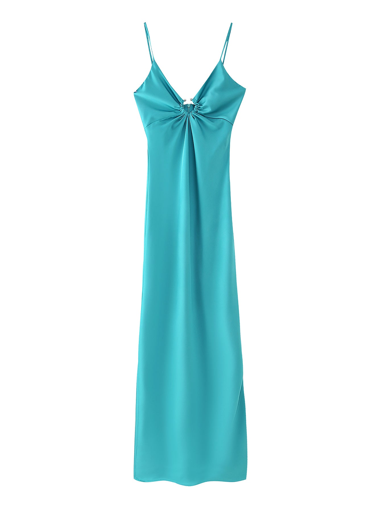 Women Clothing Long Hollow Out Cutout Decorative Satin Sling Dress CHEN