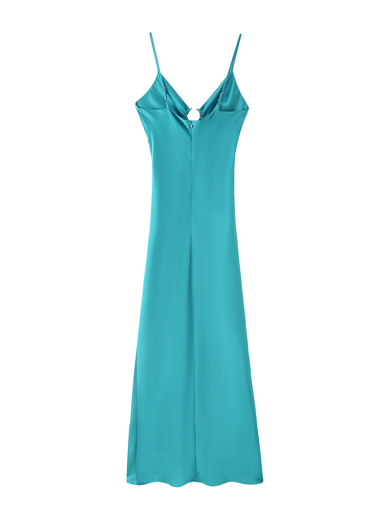 Women Clothing Long Hollow Out Cutout Decorative Satin Sling Dress CHEN