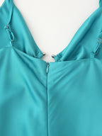 Women Clothing Long Hollow Out Cutout Decorative Satin Sling Dress CHEN