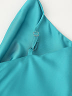 Women Clothing Long Hollow Out Cutout Decorative Satin Sling Dress CHEN