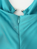 Women Clothing Long Hollow Out Cutout Decorative Satin Sling Dress CHEN