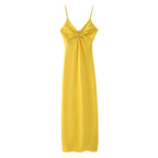 Women Clothing Long Hollow Out Cutout Decorative Satin Sling Dress CHEN