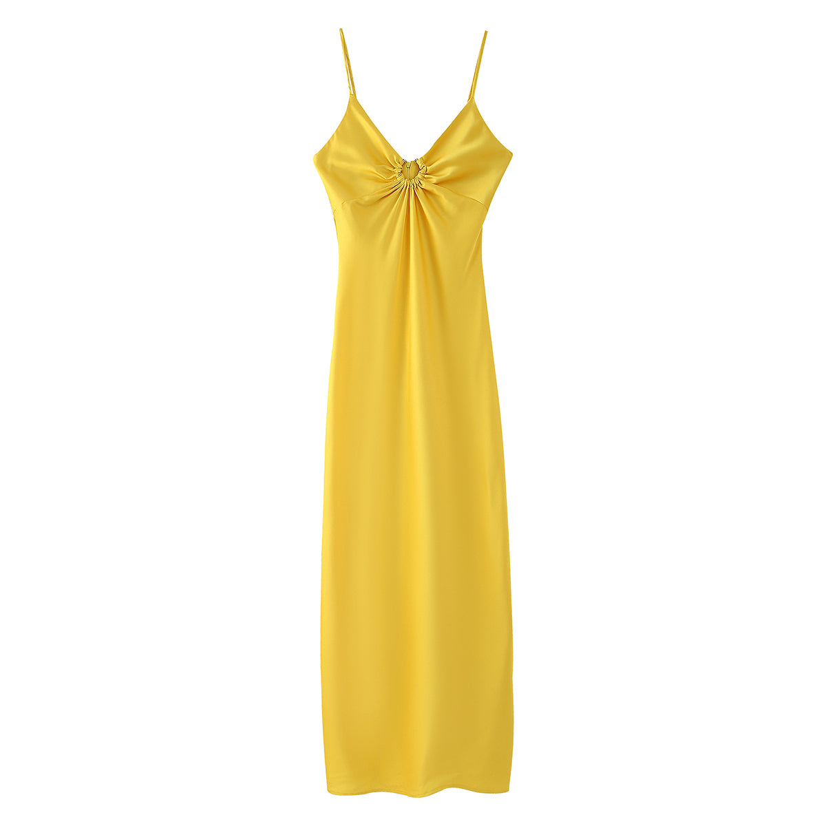 Women Clothing Long Hollow Out Cutout Decorative Satin Sling Dress CHEN