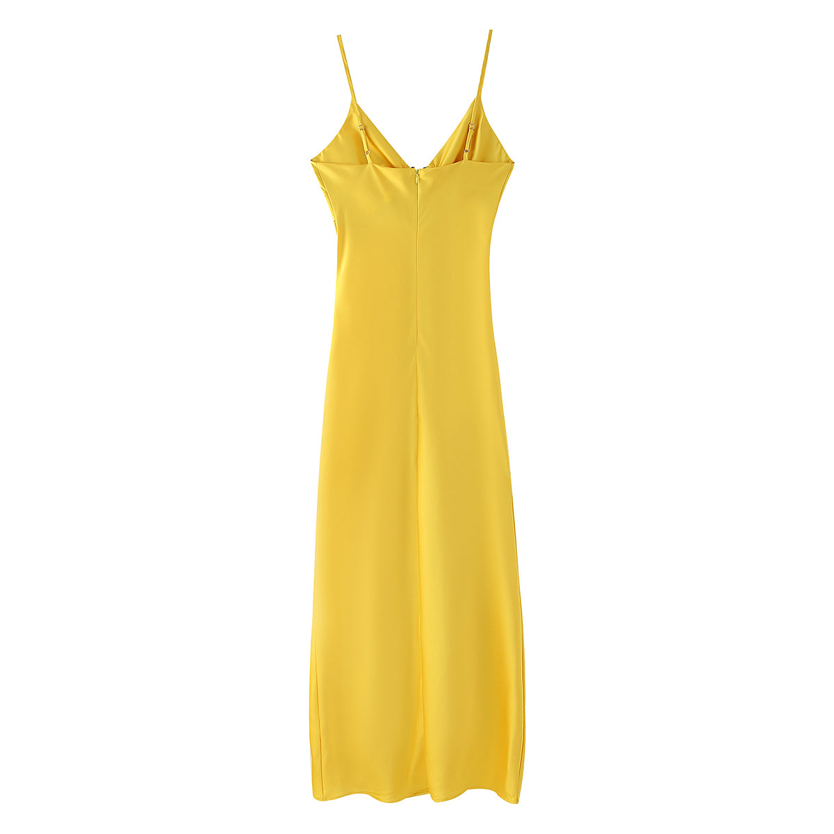 Women Clothing Long Hollow Out Cutout Decorative Satin Sling Dress CHEN