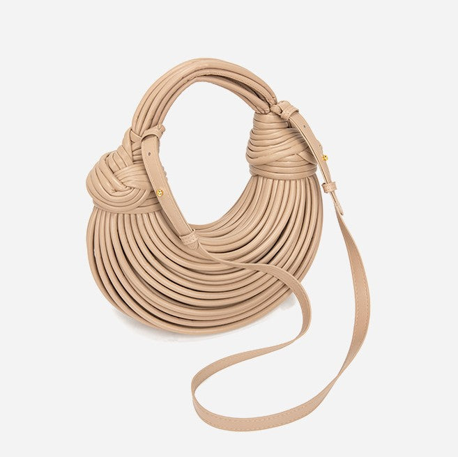 Hand Woven Faux Leather Portable Crescent Women Bag Knotted Noodles Bag Hand Carrying Cloud Underarm Bag SparkLuxe