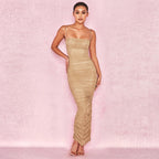 Vestido plisado ajustado de longitud media sin mangas para mujer adulta