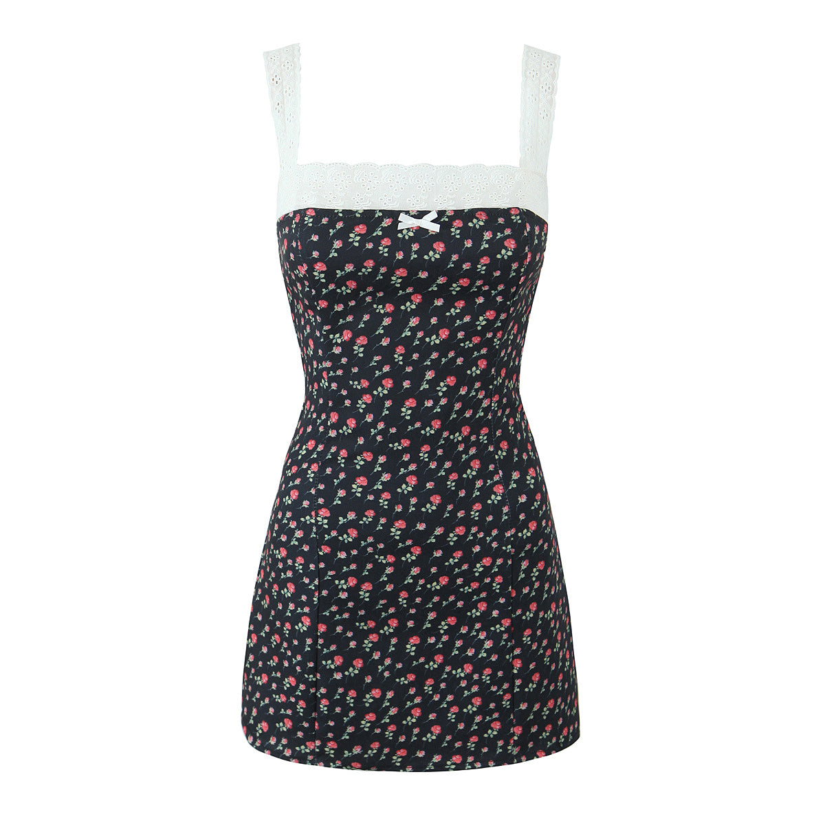 Sweet Printed Chic Lace Lace Spaghetti Strap Mini Sexy Slim Fit Backless Hip Bag Dress