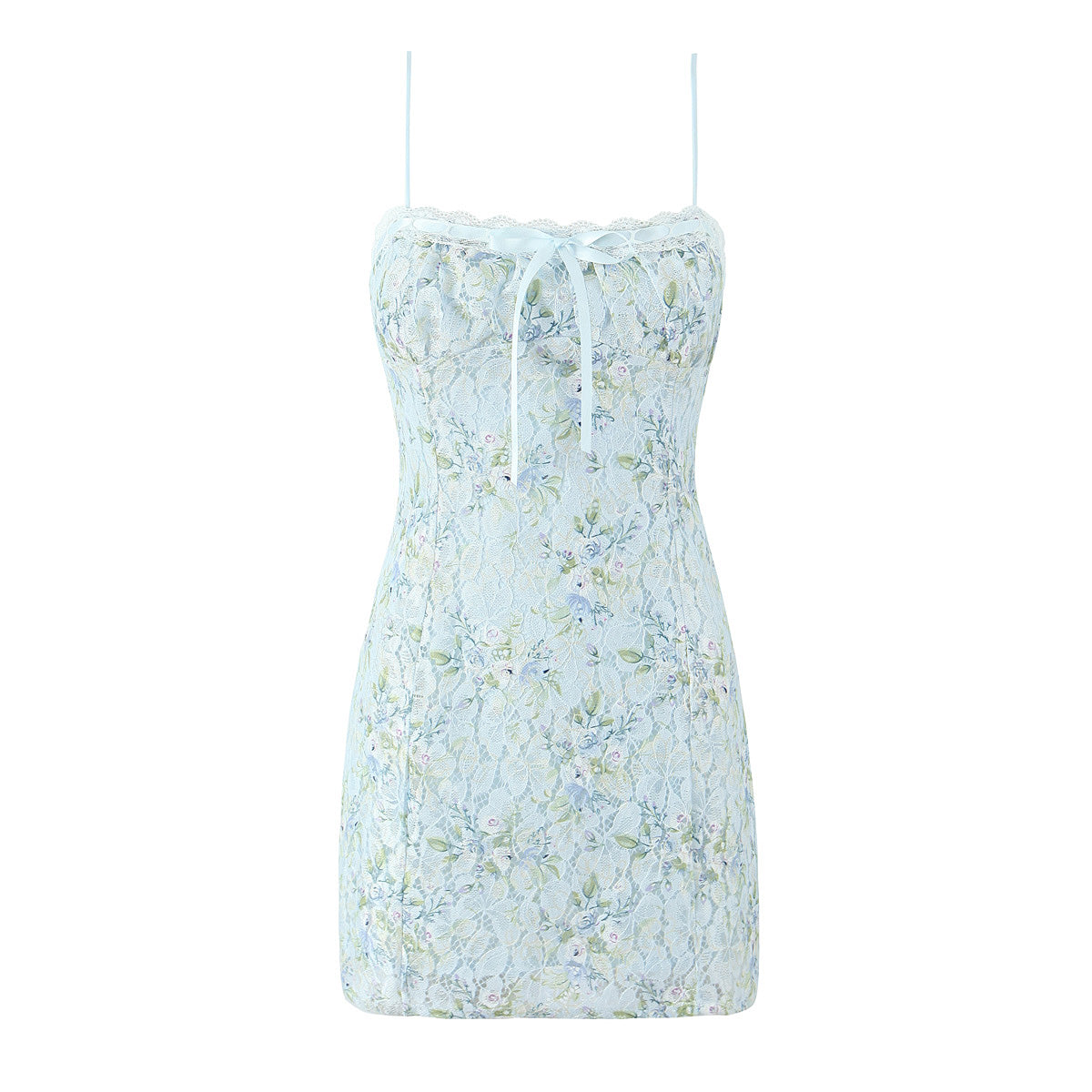 Sweet Printed Chic Lace Splicing Sling Mini French Sexy Slim Fit Short Hip Dresses