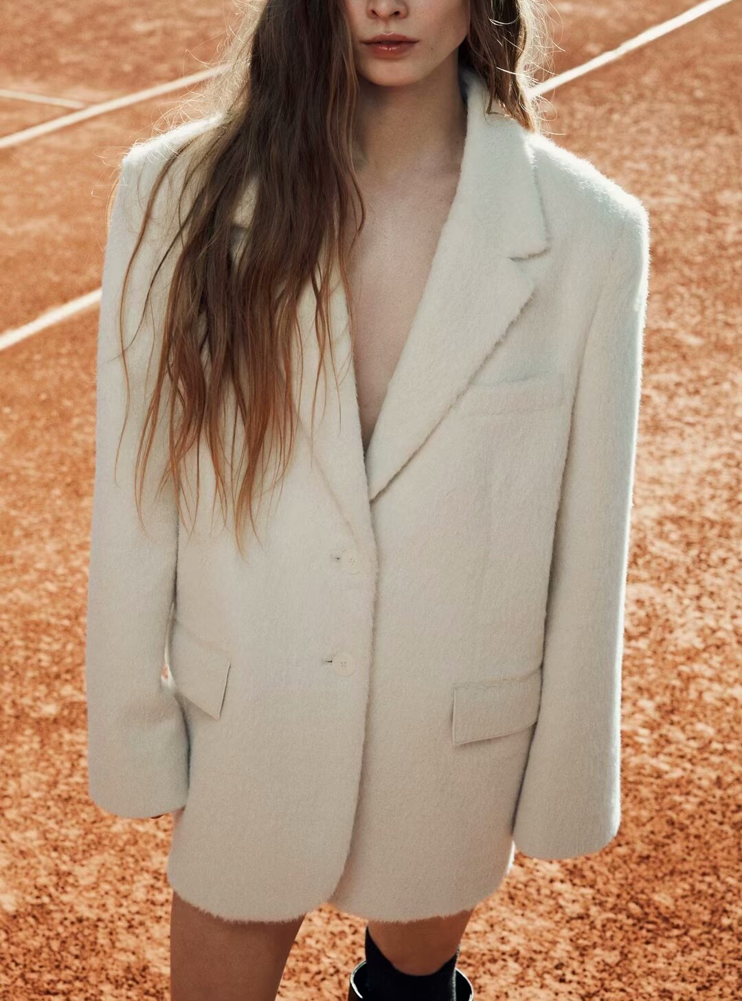 Autumn Fashionable Casual Soft Artificial Fur Effect Straight Cut Blazer SenDa