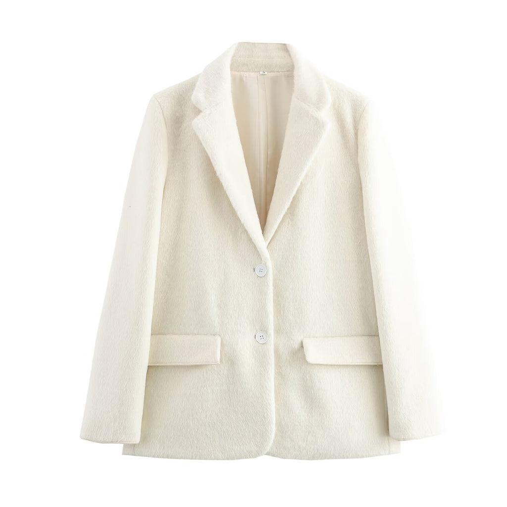 Autumn Fashionable Casual Soft Artificial Fur Effect Straight Cut Blazer SenDa