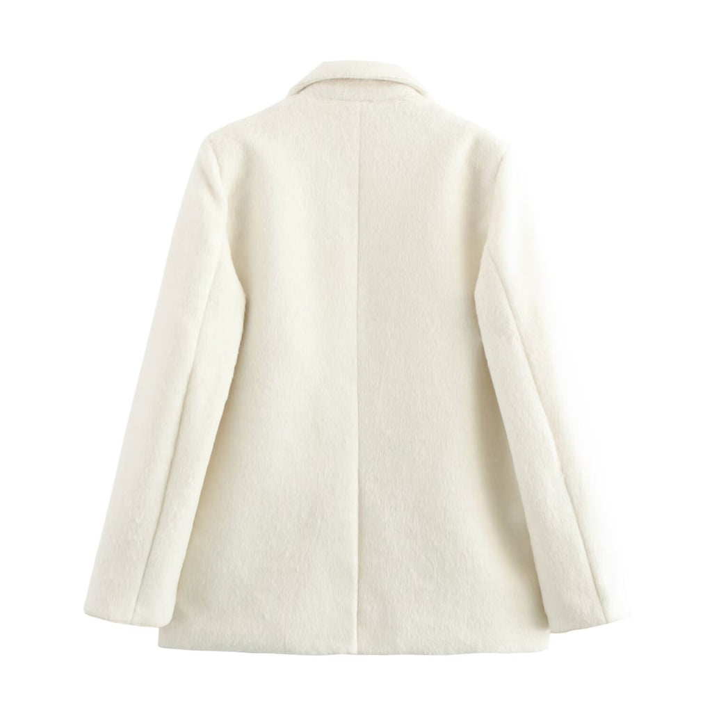 Autumn Fashionable Casual Soft Artificial Fur Effect Straight Cut Blazer SenDa