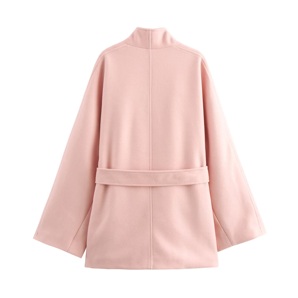 Women Clothing Belt without Buckle Waist Wool Plush Long Sleeved Overcoat SenDa