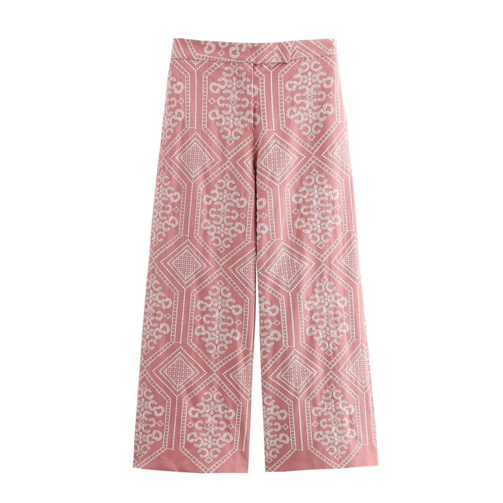 Winter Women Clothing Embroidery Vacation Kimono Coat Straight Leg Pants Sets SenDa