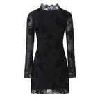 Vestido de otoño con ribete de encaje de rosas negras para mujer