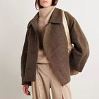 Office All Match Lace up Fitted Waist Turn down Collar Short Woolen Coat SenDa
