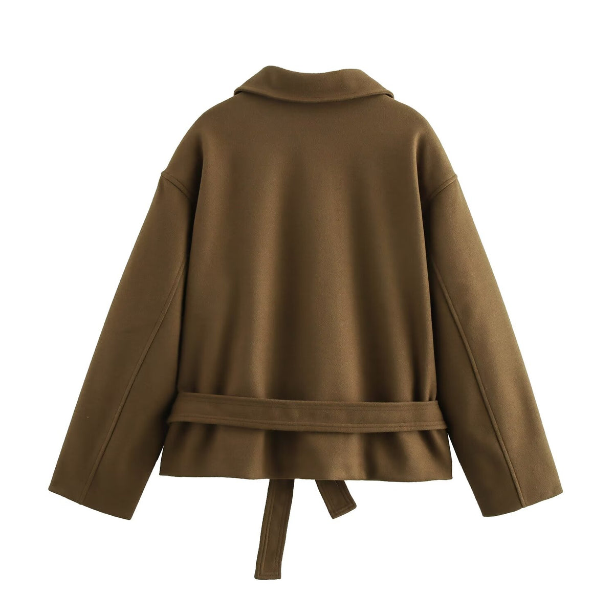 Office All Match Lace up Fitted Waist Turn down Collar Short Woolen Coat SenDa
