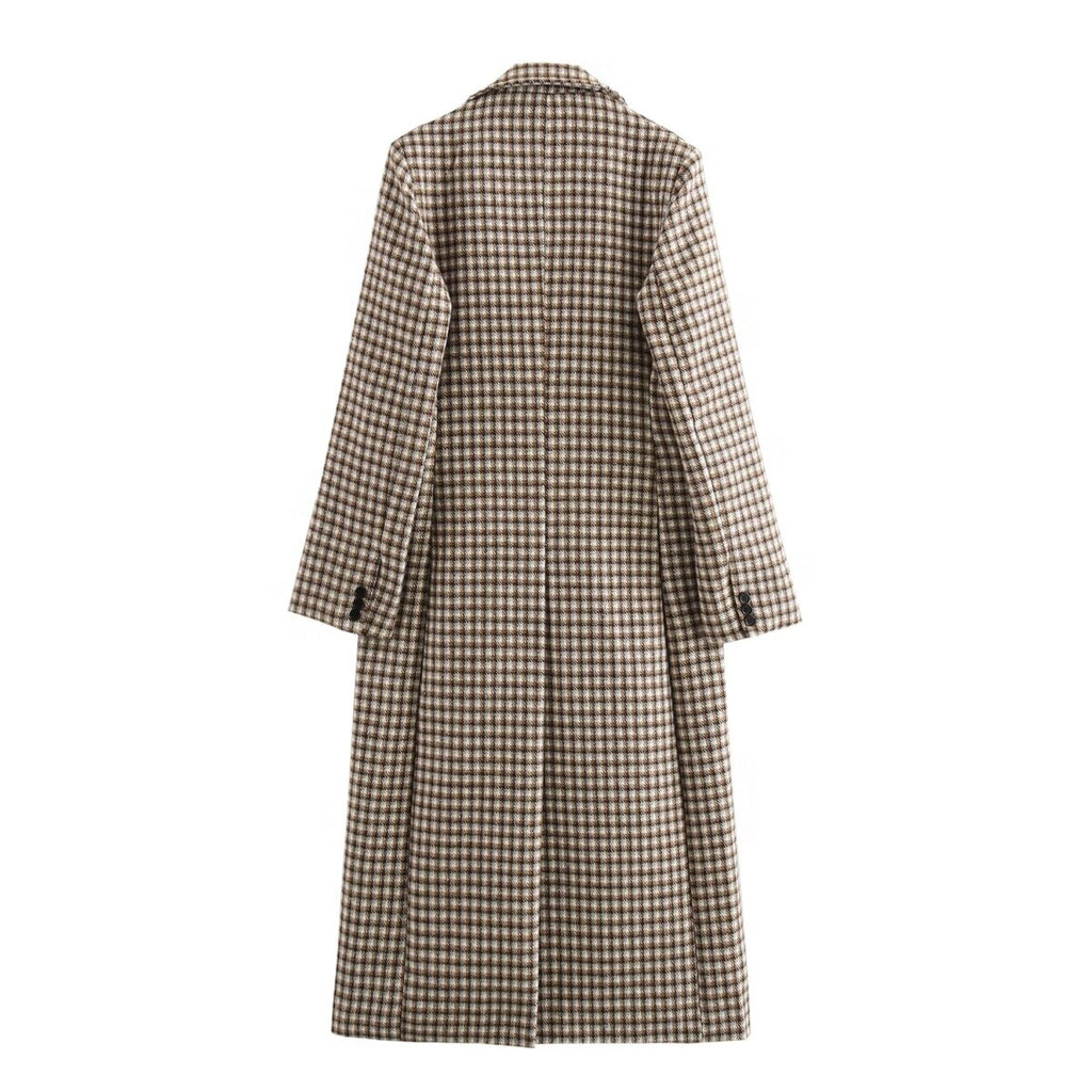 Women Clothing Autumn Winter Office Plaid Long Overcoat Outerwear SenDa