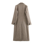 Women Clothing Autumn Winter Office Plaid Long Overcoat Outerwear SenDa