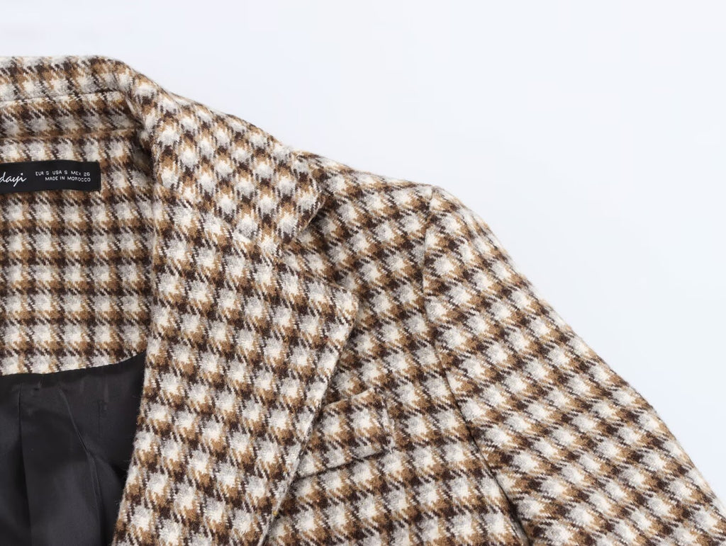 Women Clothing Autumn Winter Office Plaid Long Overcoat Outerwear SenDa