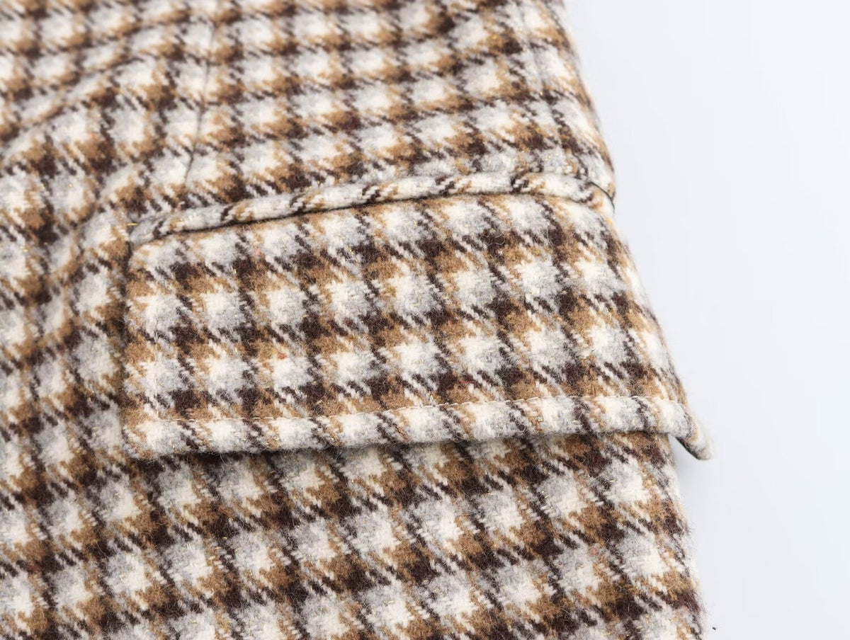 Women Clothing Autumn Winter Office Plaid Long Overcoat Outerwear SenDa