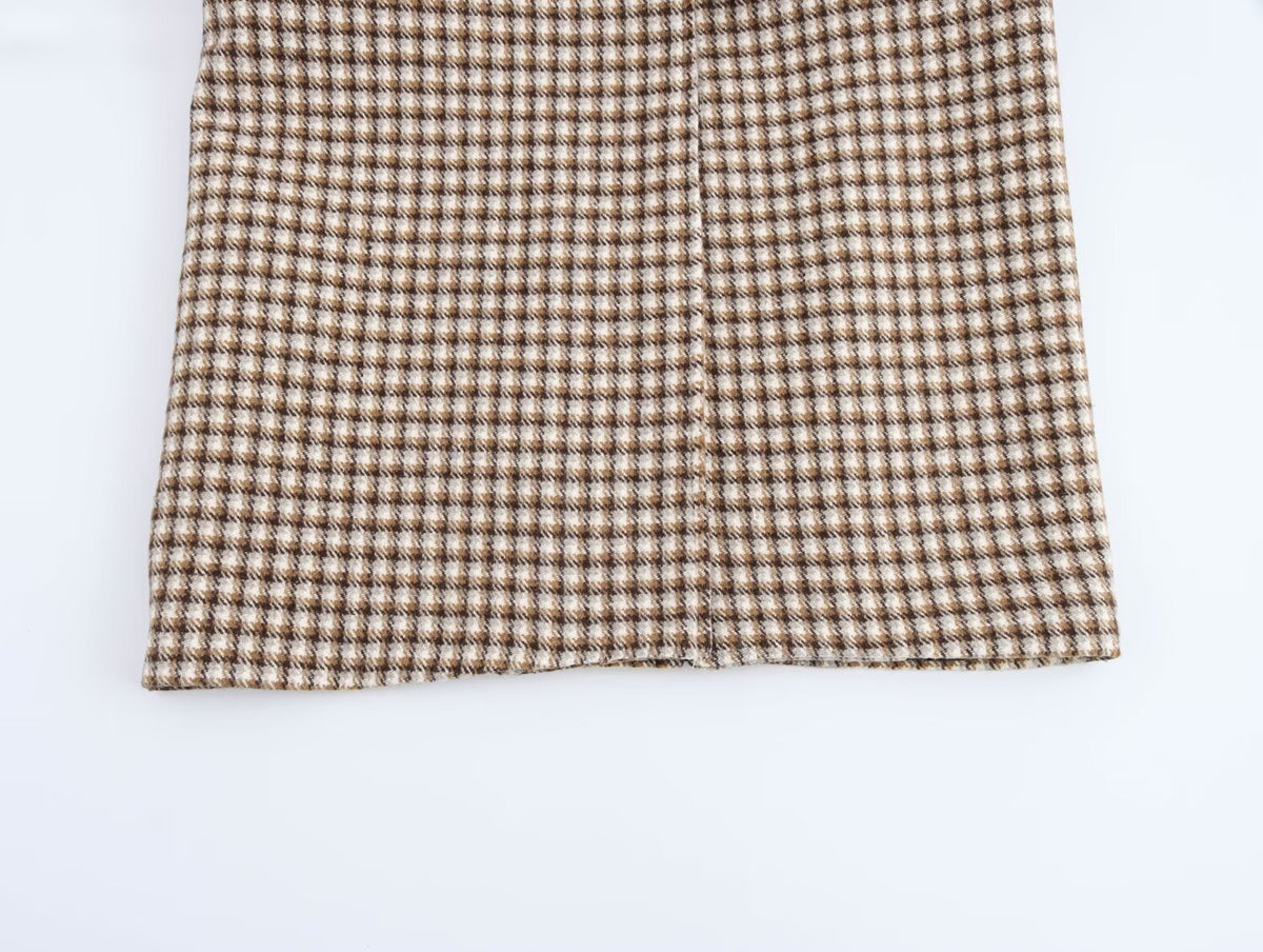 Women Clothing Autumn Winter Office Plaid Long Overcoat Outerwear SenDa