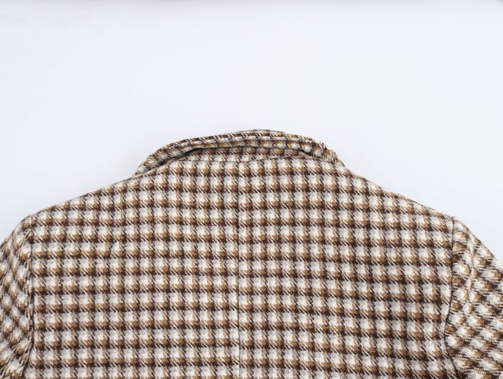 Women Clothing Autumn Winter Office Plaid Long Overcoat Outerwear SenDa